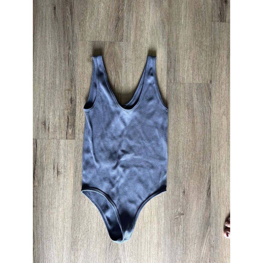 Zara Blue Gray Ribbed Scoop Neck Tank Body Suit Size M-L